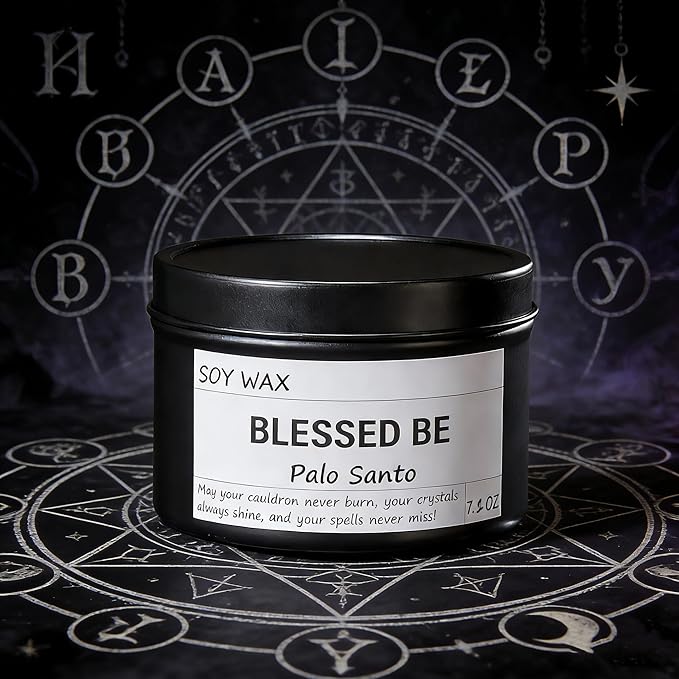 Chloefu LAN Obsidian Crystal Blessed Be Energy Candle, Good Aura Health Protection, Magical Palo Santo Jar Candle, Witchy Home Ambiance, Witch Spell Ritual Candle for Spiritual Cleansing