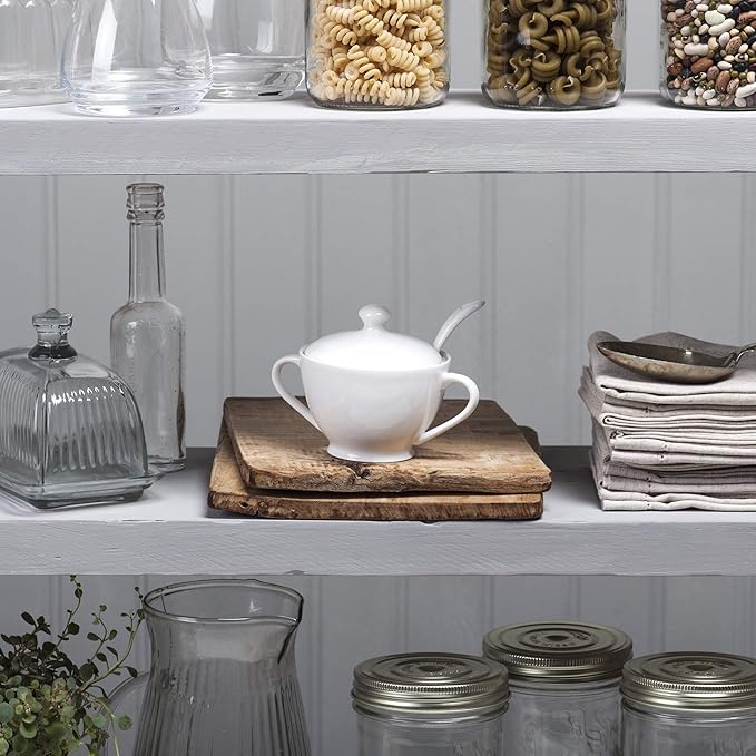 WM Bartleet & Sons 1750 Traditional Porcelain Sugar Bowl with Lid & Spoon – White
