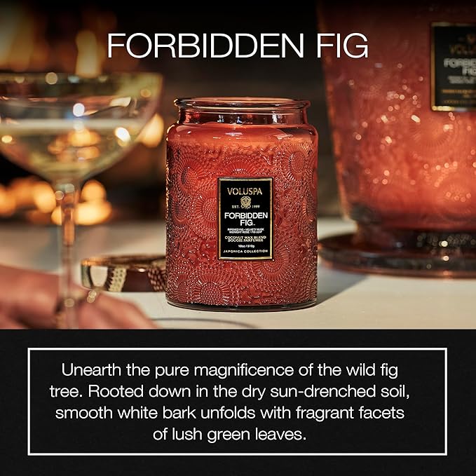 Voluspa Forbidden Fig Candle, 18 oz, Coconut Wax Blend, Scented Candles for Home, 100 Hour Burn Time, Candle Jars
