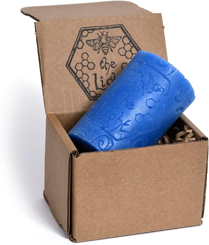BeeTheLight Beeswax Pillar Candle - 100% Pure Bees Wax - Choose Your Size and Color - 54 Hour Burn Time - Fits 3x4 Holder - Unscented - Natural Light Honey Scent (Rustic Blue, Medium)