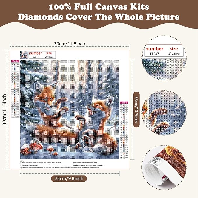 SENQAO Fox Diamond Art Kits for Adult, Christmas Diamond Painting Kits for Beginners, DIY Full Drill Winter Holdiay Rhinestone Diamond Dots Gem Painting Art Craft Home Decor 12 x12 Inch