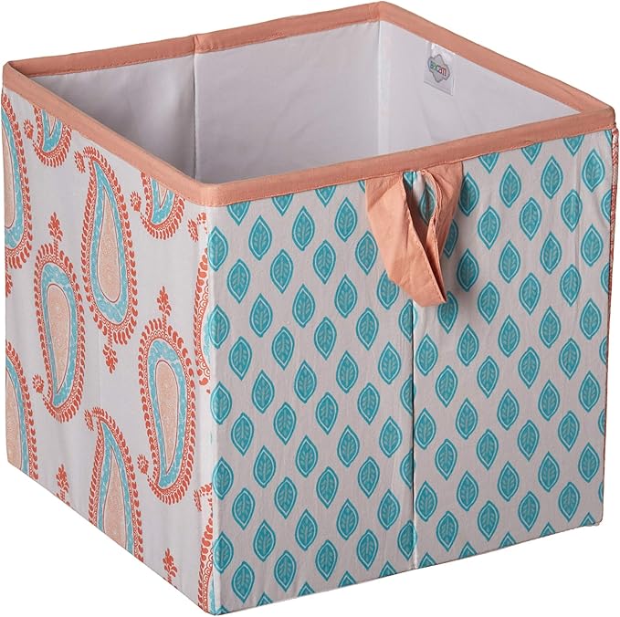 Bacati - Small Storage Tote Paisley Sophia Coral/Aqua Girls10 x 10 x 10 inches