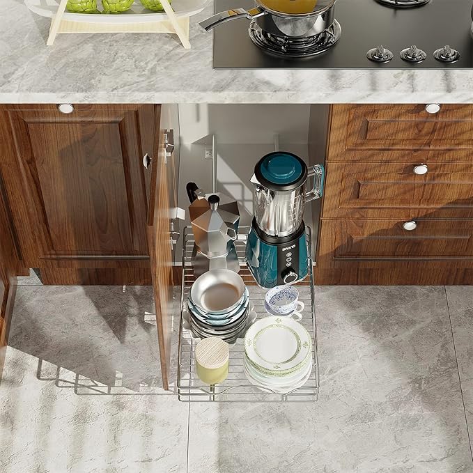 LOVMOR Pull Out Cabinet Organizer and Storage 14½" W x 21½" D, Slide Out Shelves for Kitchen Cabinets