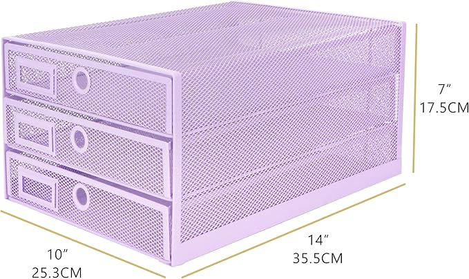 EXERZ Paper Sorter 3 Tier Drawers A4 / Multifunctional Desk Organiser/Letter Tray - Documents, Magazines, Notebooks and Letters - Light Purple