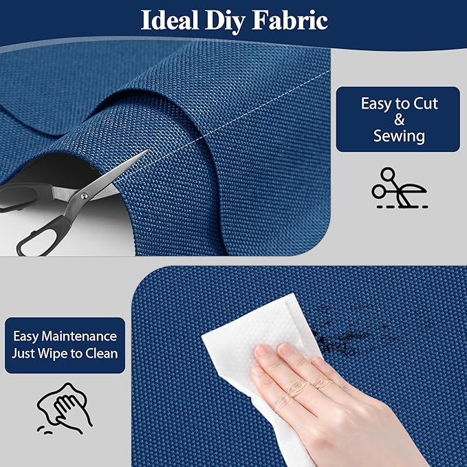 Foreate Waterproof Canvas Fabric by The Yard 600D Fade & UV Resistant Indoor Outdoor Oxford Fabric 58” W Upholstery Polyester Material for Patio Chairs Tent Camping DIY, 1 Yard Blue