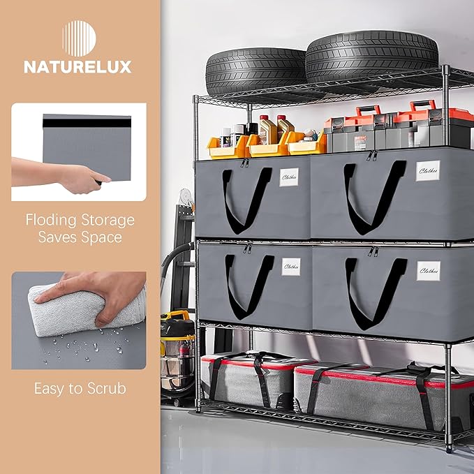 NATURELUX Heavy Duty Moving Bags - Extra Large Packing Bags and Storage Totes, Collapsible and Foldable Option for Moving and Storage, Grey, 93 L - 6 Pack