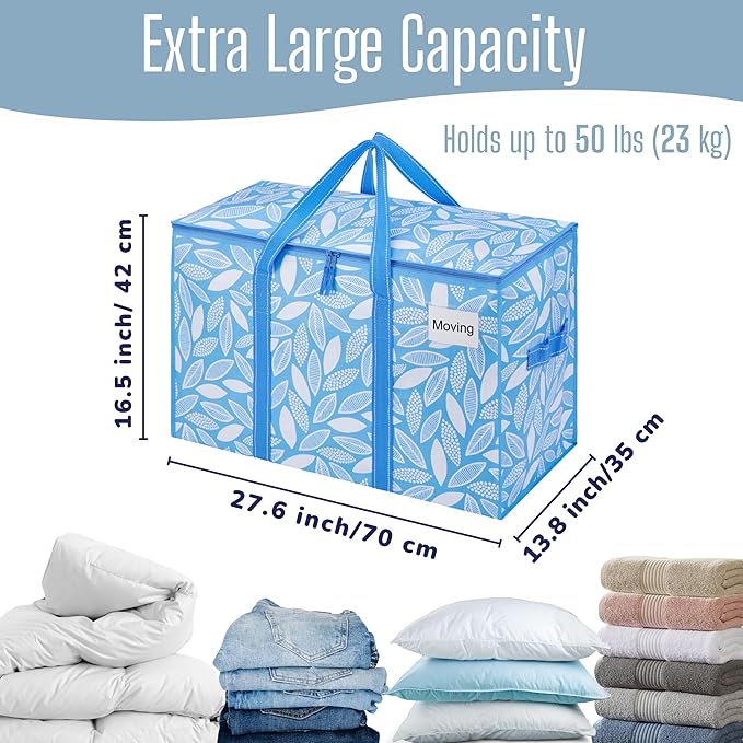 VENO 8 Pack Heavy Duty Moving Bags, Extra Large Storage Bags with Reinforced Handles & Strong Zippers, Foldable & Reusable Moving Box Alternative for Clothes & Dorm Storage