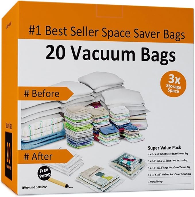 Vacuum Storage Bags-Space Saving Air Tight Compression-Shrink Down Closet Clutter, Store and Organize Clothes, Linens, Seasonal Items by Everyday Home