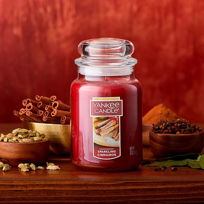 Yankee Candle Sparkling Cinnamon Scented, Classic 22oz Large Jar Single Wick Candle, Over 110 Hours of Burn Time (Pack of 2)