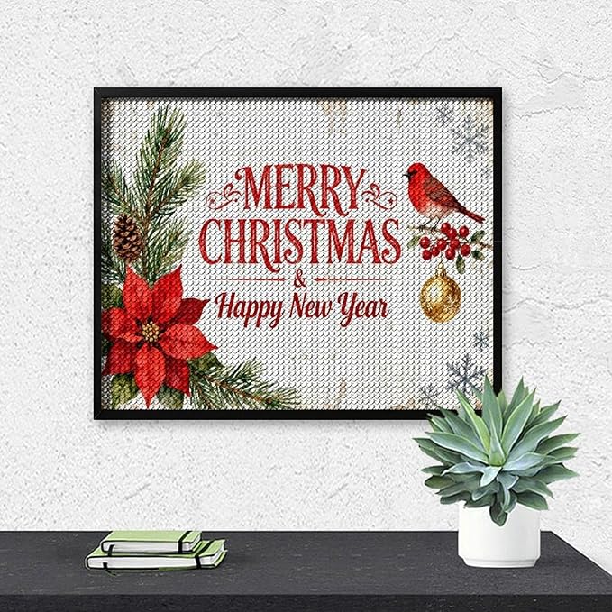 AIVKIEJK Diamond Painting Kits for Adults - Merry Christmas & Happy New Year Painting DIY 5D Full Drill Diamond Dots Paintings with Diamonds Gem Art and Crafts Home Decor 16"x20"