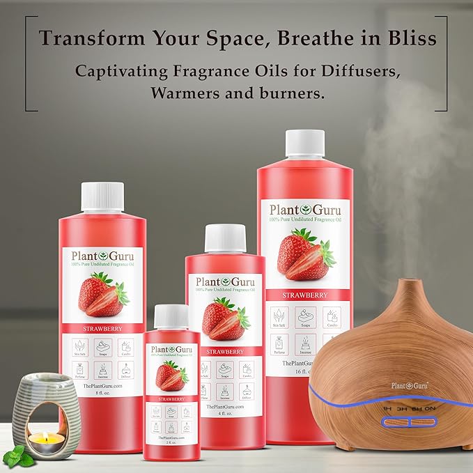Strawberry Fragrance Oil 4 fl. oz. Scented Oil for DIY Soap Making, Candles, Bath Bombs, Body Butters. Used in Aromatherapy Diffusers, Burners and Warmers. Great Addition to Lotions and Creams.