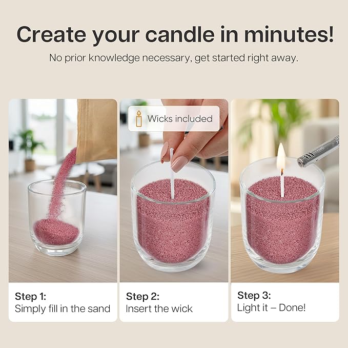 comforder Scented Candle Sand with Wicks, Pearled Candle, Wax Granules, 14oz Sand Wax Granules + 4 Wicks (Pink, Rose)