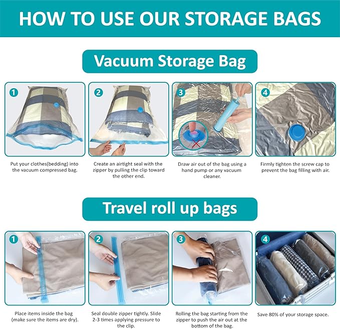 Cozy Essential Vacuum Storage Bags, 80% Compression Vacuum Seal Space Saver Plastic Packaging Bags for Clothes, Blankets, Pillow, Bedding, Comforters, Sealer Clothing Storage,35 Combo