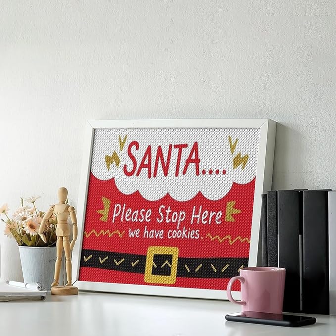 AIVKIEJK Diamond Painting Kits for Adults - Christmas Santa 'Please Stop Here' Painting DIY 5D Full Drill Diamond Dots Paintings with Diamonds Gem Art and Crafts Home Decor 16"x20"