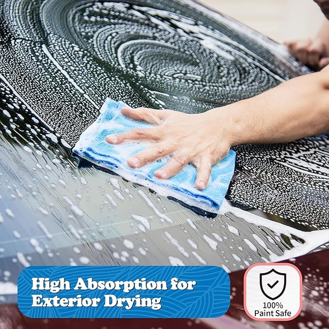 FIXSMITH Microfiber Cleaning Cloth, Shop Towels Bulk, 24 Pack Blue Microfiber Towels for Cars, All-Purpose Absorbent Cleaning Rags, Dust Cloth for Automotive, Mechanic, Garage, Bar, 12 x 11 inch
