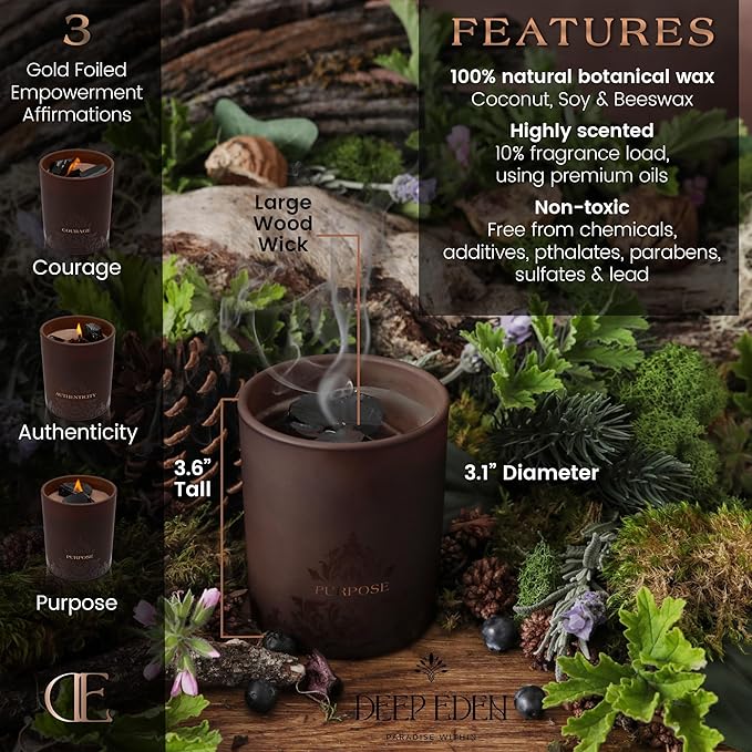 Forest Mahogany Scented Crystal Candle - Luxury Empowerment Candle with Black Tourmaline Crystals - 7.4oz Natural Soy, Coconut & Beeswax Wood Wick Candles for Men