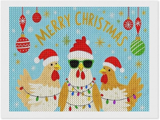 AIVKIEJK Diamond Painting Kits for Adults - Christmas Rooster Santa Hat & Fashion Glasses Painting DIY 5D Full Drill Diamond Dots Paintings with Diamonds Gem Art and Crafts Home Decor 12"x16"