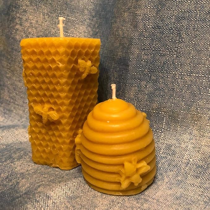3D Bee Honeycomb Candle Molds with 50Pcs Low Smoke Candle Wicks, Hexagon Beehive Silicone Molds for Making Beeswax Candles Soaps Lotion Bars Bath Bombs (Set of 2)