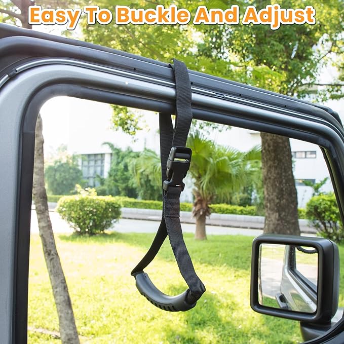 E-cowlboy Auto Cane Grab Bar - Portable Standing Aid Nylon Grip Mobility Assist Device (Black, 2 Pack)