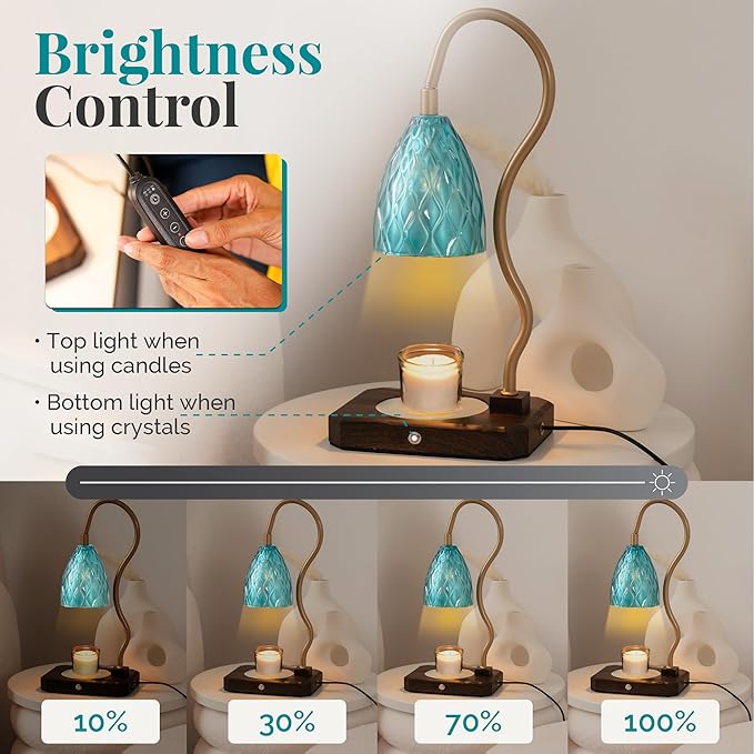CRYSTALAX Candle Warmer Lamp + Crystal Warmer with Real Crystals, Dual Lighting (Top Candle Warmer + Crystal Glow), 2 Bulbs, Timer, Dimmable Touch Control, Flameless Candle Melter, Gift Packaging