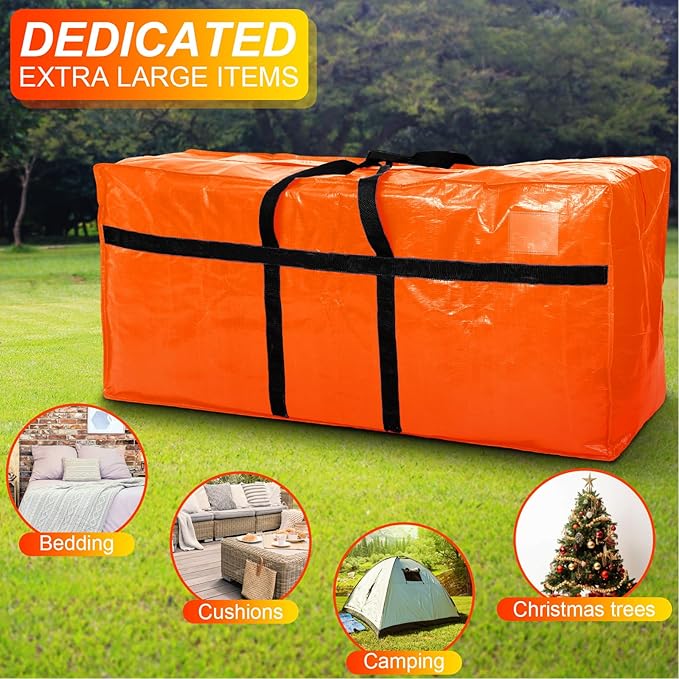 Windyun 4 Pack 98 Gallon Extra Large Moving Bags XXL Heavy Duty Storage Bag with Strong Zipper Handle Jumbo Big Tote Box Foldable for College Dorm Travel Clothes Duffle Blanket Pillow(Orange)