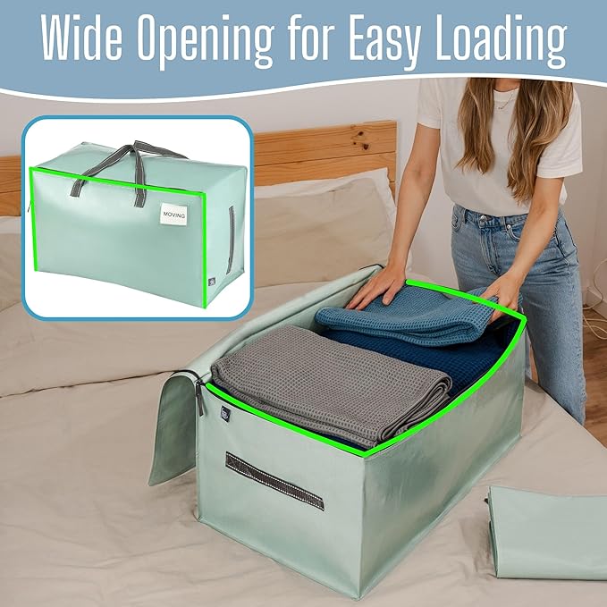 VENO 4 Pack Extra Large Heavy Duty Moving Bags with Wide Opening & Reinforced Handles, Reusable Storage Tote Bags with Strong Zippers for Clothes, College Dorm Essentials & Moving Supplies