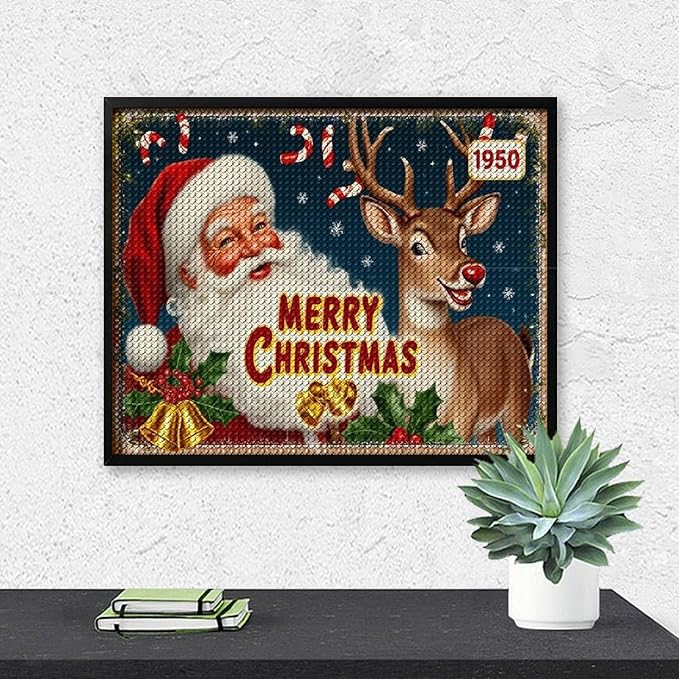 AIVKIEJK Diamond Painting Kits for Adults - Christmas 1950 Santa Claus and Deer Painting DIY 5D Full Drill Diamond Dots Paintings with Diamonds Gem Art and Crafts Home Decor 16"x20"