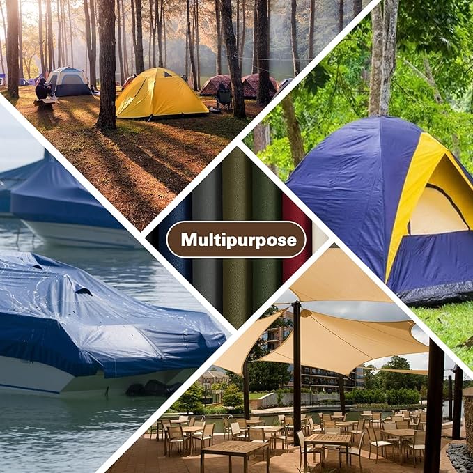 ANMINY 100% Waterproof Outdoor Fabric by The Yard, 58" W 600D Marine Canvas Fabric with PVC Backing, Ripstop Upholstery Material for Furniture Boat Covers Tent Awning, 1 Yard Khaki