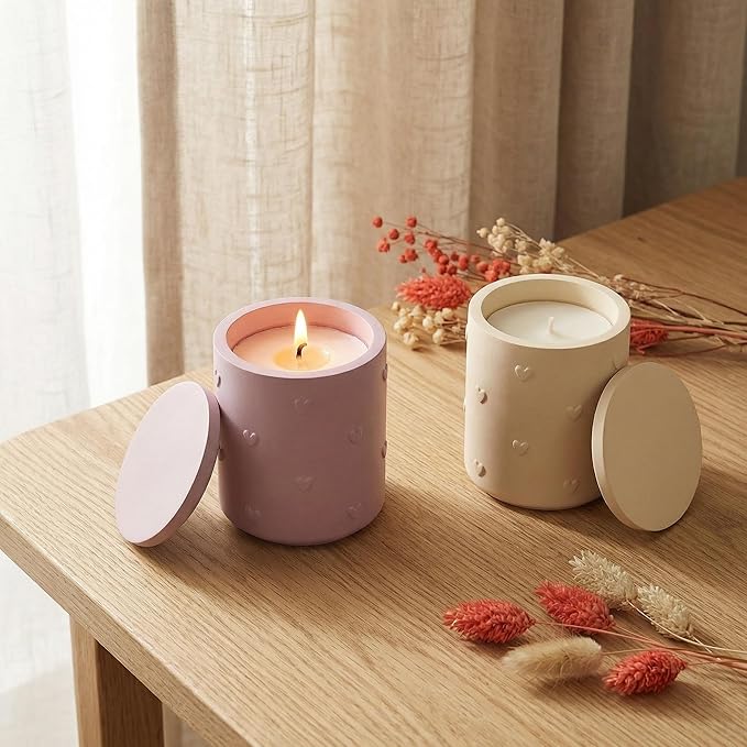 3D Heart Emboss Lidded Cylinder Silicone Mold, Candle Holder Storage Jar Mold for DIY Candle, Plaster Ornament, Romantic Home Decor & Craft Making