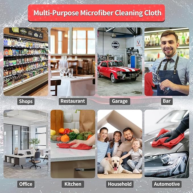 HOMERHYME Microfiber Cleaning Cloth, 150 Pack Cleaning Rags Microfiber Towel Bulk Absorbent Lint-Free WashCloths, All-Purpose Towels for Cars, Shop, Automotive, Garage, Home Kitchen 11.5"*11.5", Red