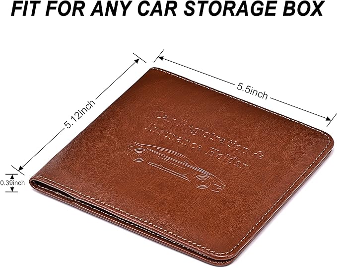 HerriaT Car Registration and Insurance Card Holder - Leather Vehicle Glove Box Automobile Documents Paperwork Wallet Case Organizer for ID, Driver's License, Key Contact Information Cards - Men&Women