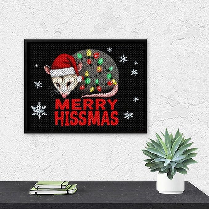 AIVKIEJK Diamond Painting Kits for Adults - Christmas Possum Merry Hissmas Painting DIY 5D Full Drill Diamond Dots Paintings with Diamonds Gem Art and Crafts Home Decor 12"x16"