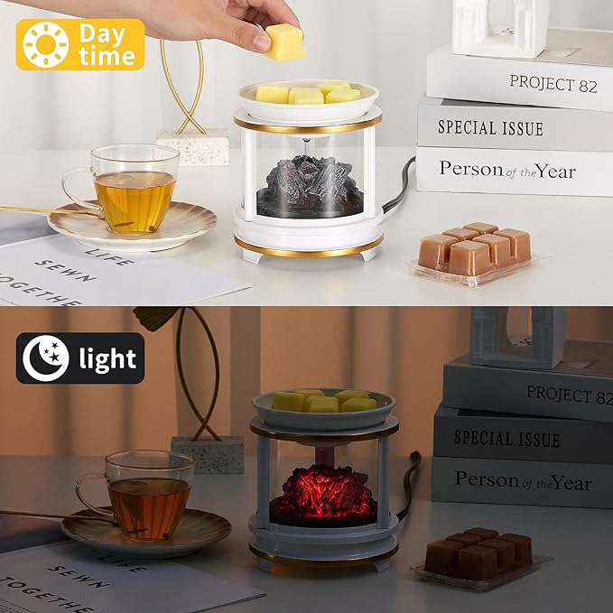 MOAFINA White Campfire Wax Melt Warmer with Timer, 3D LED Flameless Electric Wax Warmer, 4-in-1 Fragrance Warmer for Home Bedroom Office Gifts & Decor