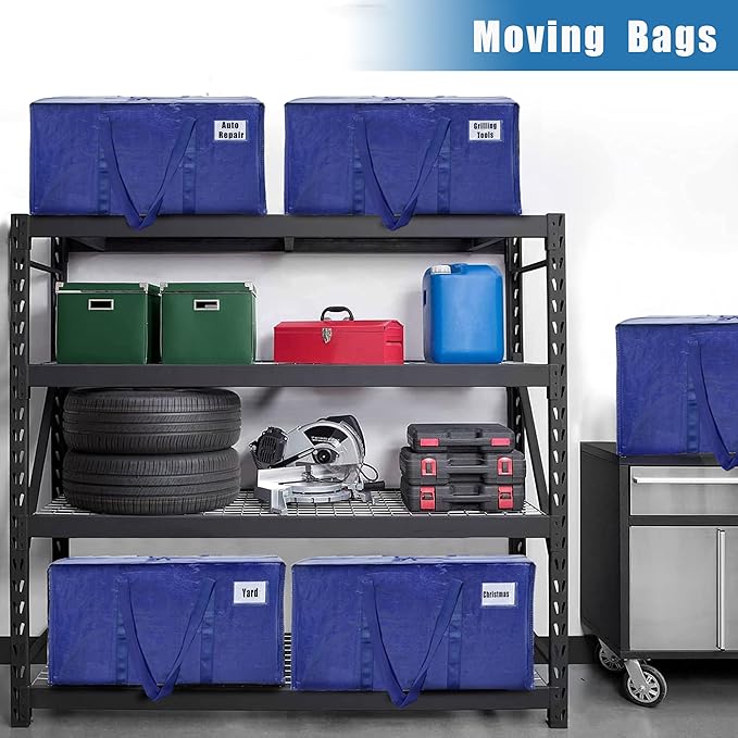 Extra Heavy Duty Moving Bags - 23 Gallon Extra Large Storage Bags 65 lbs Capacity, Waterproof Foldable Packing Bags for College Students, Camping & Closet Organizati (4PCS-Center Zipper)