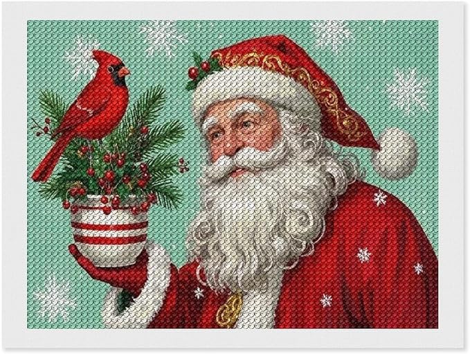 Diamond Painting Kits for Adults - Santa Claus & Red Bird Reindeer Christmas Berry Pine Cone Painting DIY 5D Full Drill Diamond Dots Paintings with Diamonds Gem Art And Crafts Home Decor 12"x16"
