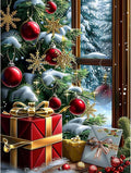 DOMROM Christmas Diamond Painting Kits, Christmas Tree and Gift Diamond Art Kits,Gem Art Painting with Diamonds Dots, Arts and Crafts for Beginners Adult Wall Decor 12 x 16inch