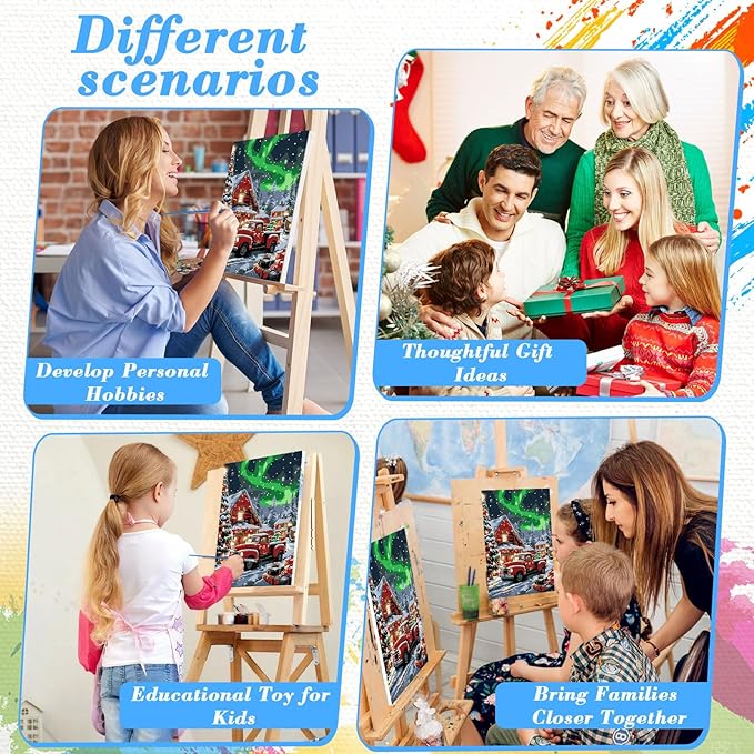 Skyboda Christmas Paint by Numbers Kit for Adults Beginners with Frame, Christmas Tree Adult Paint by Number Kits on Canvas, Easy DIY Oil Painting Kits for Home Decor, 8x12in（Truck House Aurora）