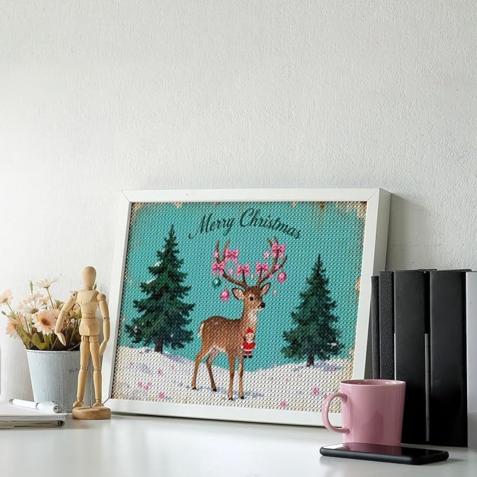 AIVKIEJK Diamond Painting Kits for Adults - Merry Pink Christmas Santa Deer & Tree Painting DIY 5D Full Drill Diamond Dots Paintings with Diamonds Gem Art and Crafts Home Decor 12"x16"