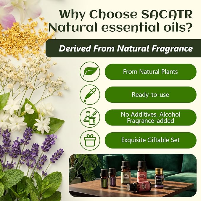 SACATR Essential Oil Set - Perfect for Diffuser, Massage, Soap, Candle, Bath Bombs Making, 60x10ml(0.33fl.oz)