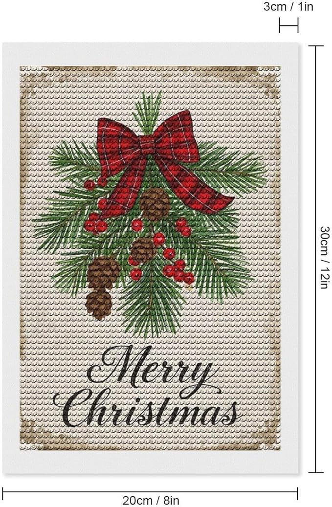 AIVKIEJK Diamond Painting Kits for Adults - Merry Christmas Holly, Pine Cones & Red Plaid Bow Painting DIY 5D Full Drill Diamond Dots Paintings with Diamonds Gem Art and Crafts Home Decor 8"x12"