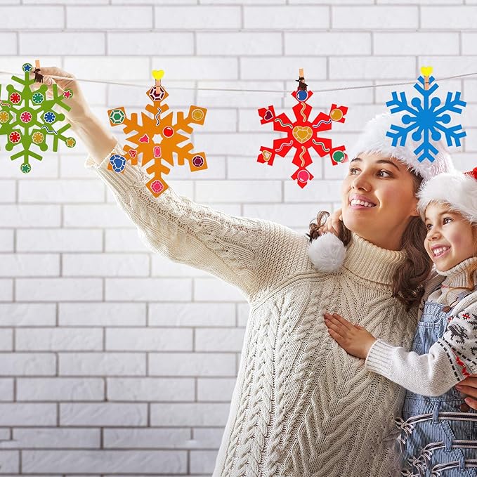 Zonon 24 Pieces Holiday Snowflake Craft Kit Winter DIY Hanging Craft Ornaments Snowflake Kit for Christmas Tree Home Activity Decorations(Bright Colors)
