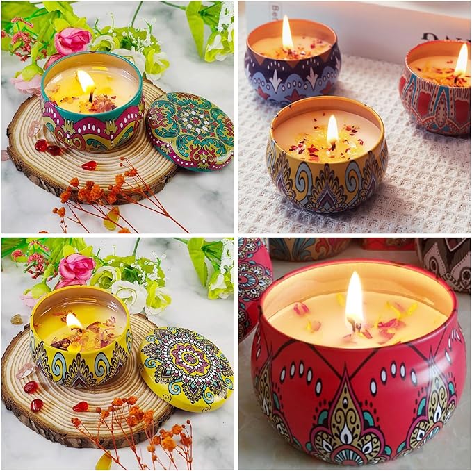Oungy 24 PCS Candle Tins with Lid 4.4 oz Empty Candle Jars with Flower Pattern Round Metal Candle Containers with Lids for Candle Making DIY Arts and Crafts Small Item Storage
