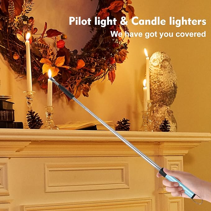Navpeak Candle Arc Lighters Long Flexible Neck 70cm Rechargeable Telescopic Electric Flameless Lighter for Kitchen Fireplace Pilot Light BBQ Stove (Blue)