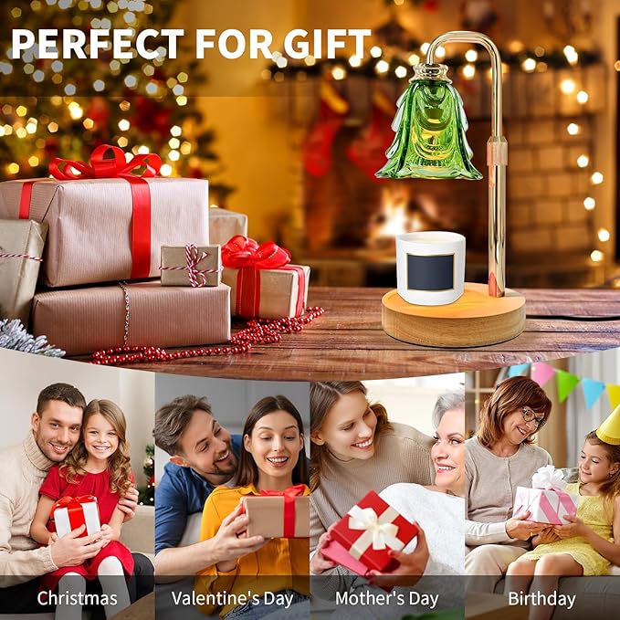 Candle Warmer Lamp with Timer & Dimmer, Adjustable Height Flower Candle Warmer for Jar Candles, Flameless Wax Melter with 2 Bulbs, Home Decor, Christmas, Birthday, Valentine's Gift for Women (Green)
