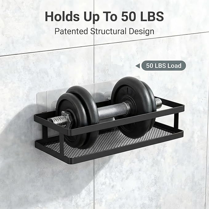 PUSDON Hanging Storage Baskets Organizer Wall Mount, Metal Wire Storage Bin Rack for Kitchen Bathroom Shower Spice Shelf Home Decor Essentials Black-2 Packs(Guardrail)