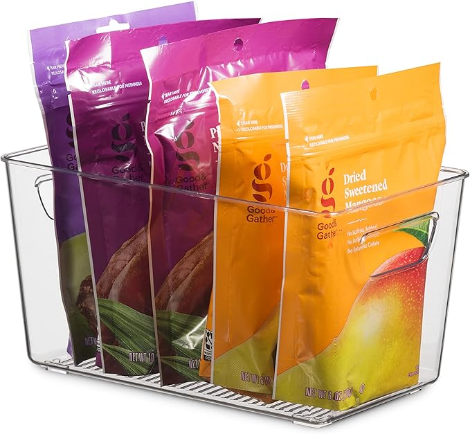 Set Of 12 Refrigerator Organizer Bins with Lids - Plastic Pantry Organization and Storage Baskets - Stackable Food Fridge Organizers with Cutout Handles for Freezer, Kitchen, Countertops, Cabinets