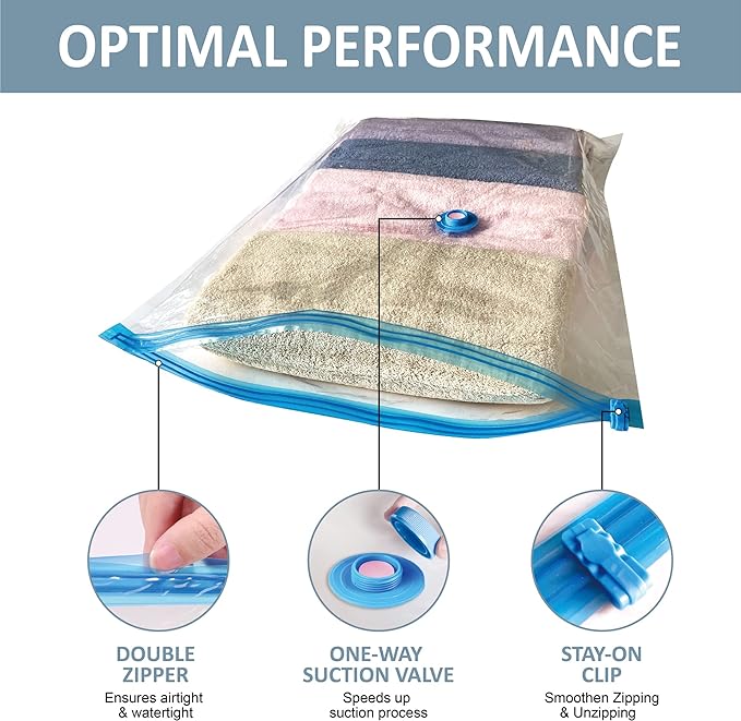 Roomimaster Vacuum Storage Bags, Vacuum Seal Space Saver Bags for Clothing, Travel Lugggage,Carry-on, Blankets, Comforters, Pilow, Bedding, 10 Large