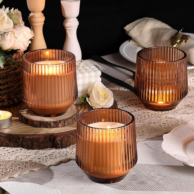 simeitol 13 OZ Candle Jars for Making Candles - 6 Pack Terracotta Ribbed Glass Candle Jars, Candle Making Jars, with Bamboo Lids and Candle Wick Kit, Candle Vessels Bulk for DIY