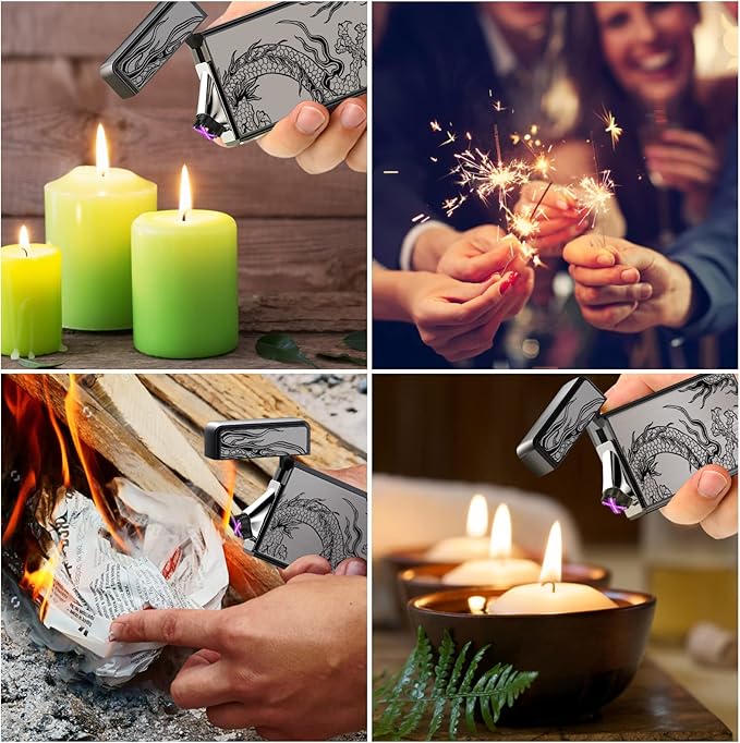 Electric Lighter, USB Rechargeable Plasma Arc Windproof Flameless Electronic Butane Free Mini Lighter for Candles, Fireworks, Outdoor Camping Activities (Black Dragon)