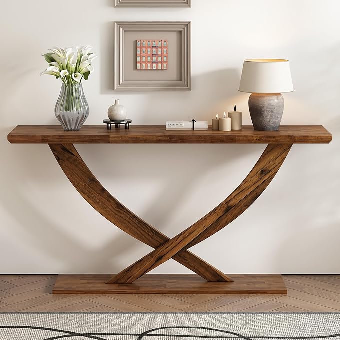 Modern Rustic Wood Console Table 57-Inch Entryway Sofa Table Home Accent Furniture for Living Room Entrance Hallway, Brown